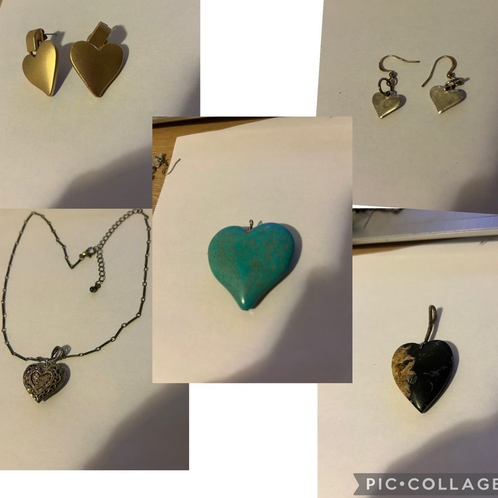 Lot of Heart Themed Costume Jewelry Pendants Earrings